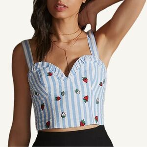 Anthropologie Maeve Striped Embroidered Cami Corset Style Top Size 8 Cotton
